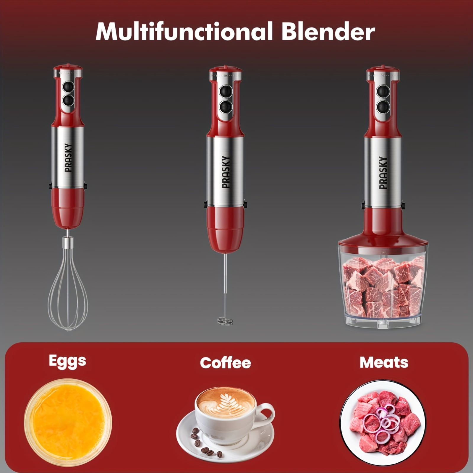 5-in-1 Handheld Immersion Blender, Heavy Duty Motor with Multi-Attachments, Ergonomic Handle, Includes Whisk & Chopper, 120V US Plug, Versatile Kitchen Blending & Whipping Tool