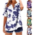 thumbnail image 2 of Vhkiploz Summer Tops for Women Printed V-Neck Short Sleeve Button Down T-Shirts Business work Vacation Casual Loose Tunics Blouse Roll-Up Sleeve Daily Top, 2 of 5