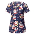 thumbnail image 3 of Puntoco Blusa de manga corta con cuello en V para mujer, uniforme con bolsillos estampados de Navidad Puntoco Puntoco-7165, 3 of 4