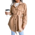 thumbnail image 1 of Abrigo de mujer con cinturón, cuello vuelto, manga larga, parte superior con botones de una sola fila y bolsillos para invierno otoño caqui L, 1 of 9