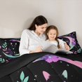 thumbnail image 4 of Manfei Witchy Moon Cat Twin Comforter Sets, Floral Botanical Bedding Set, Black Pink Teal, Black Reversible, 2pcs, 1 Comforter and 1 Pillowcase, 4 of 7
