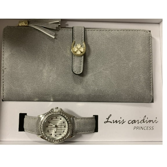 Luis Cardini Princess Grey Clover Clasp Wallet Set with Watch