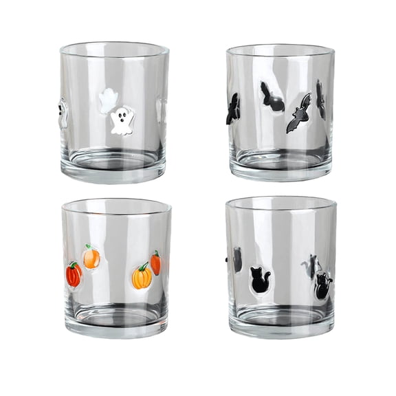 Qocolcyl Halloween Icon Glass Cups- 350ml Pumpkin Black Cat Bat Ghost Stemless Wine Glasses Old Fashioned Icon Hand Blown Drinking Cups for Halloween Party Supplies & Gift,1 Pcs