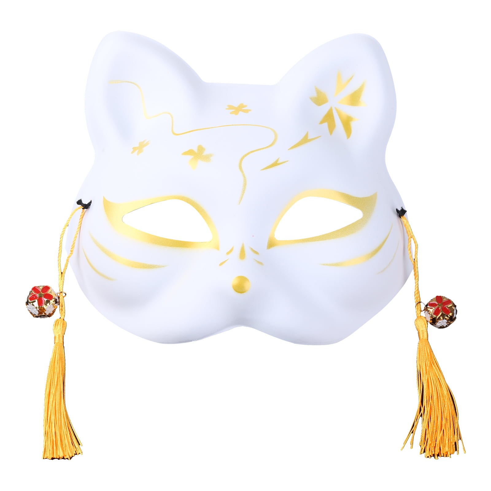 TONKBEEY Japanese Animal Cat Half Face Mask with Tassels Small Bells  Hand-Painted Cosplay Anime Masquerade Party Dress Up 