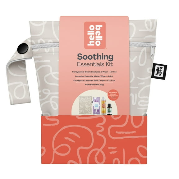 Hello Bello Soothing Essentials Unisex Baby Gift Set with Lavender Wipes, Honeysuckle Shampoo & Body Wash