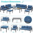 thumbnail image 2 of YODOLLA Ensemble de Mobilier de Patio Extérieur en Aluminium 7 Pcs, Ensemble de Conversation avec Canapé Sectionnel en Osier Bleu Toutes Saisons, 2 of 9