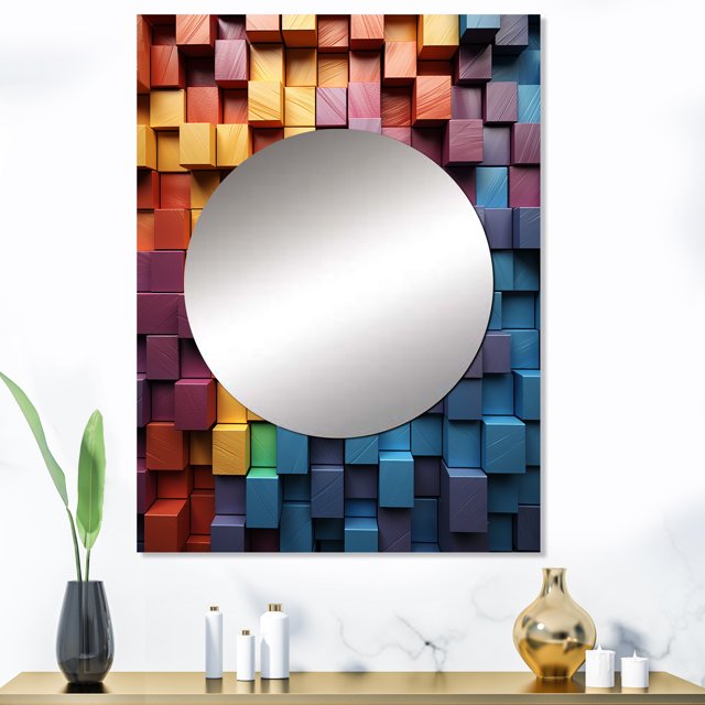 Designart "Timber Spectrum Mosaic" Abstract Shapes Mirror Wall Decor - Modern Yellow Abstract Hallway Wall Mirror Art - 40" x 30" Inch