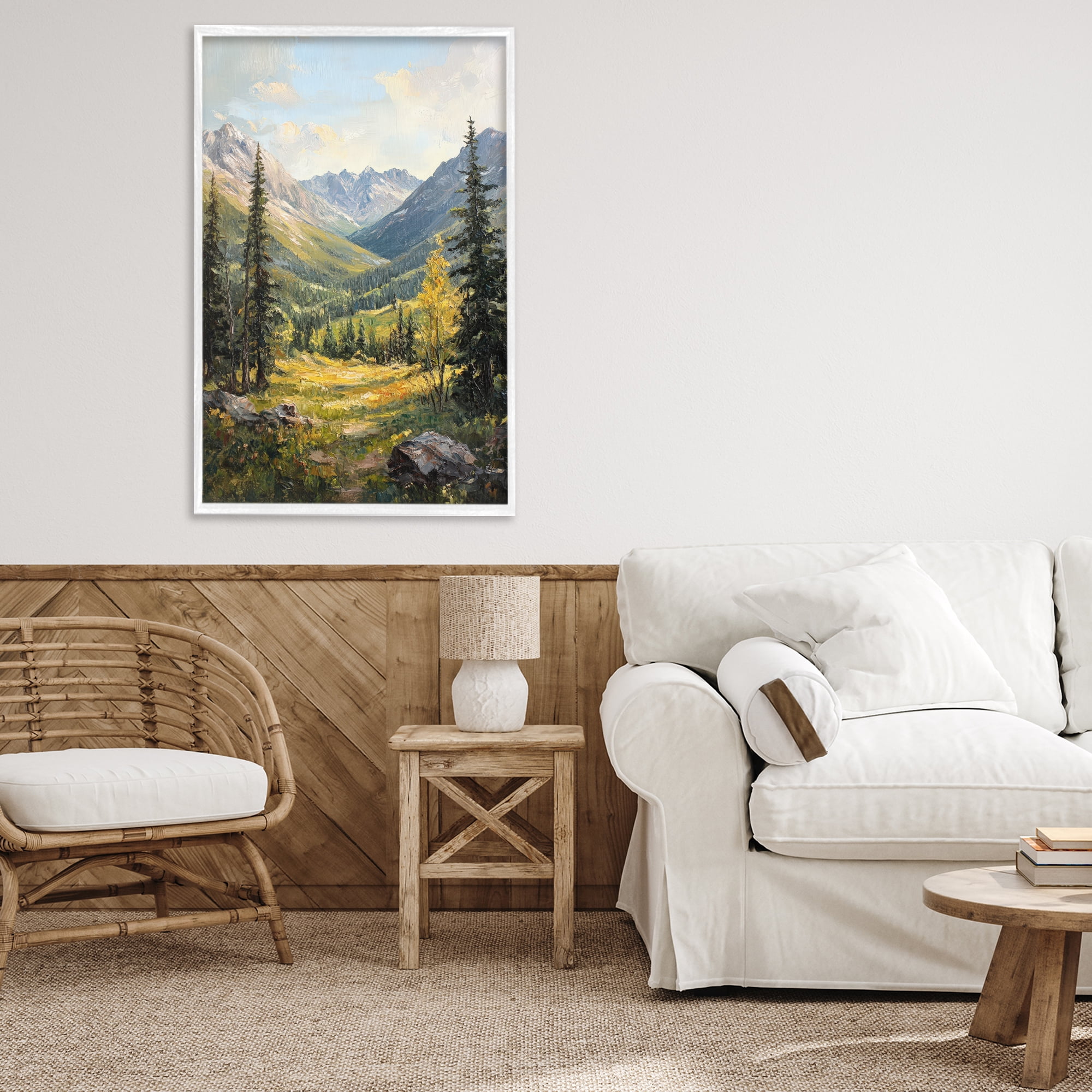 Stupell Industries Mountain Refuge in Golden Valley White Framed Giclee Art, design by Petal Prints Design