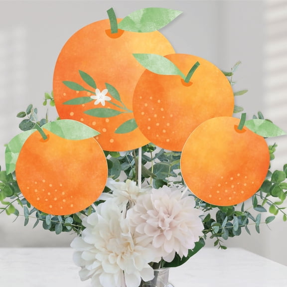 Big Dot of Happiness Little Cutie Clementine - Orange Citrus Baby Shower or Birthday Party Centerpiece Sticks - Table Toppers - Set of 15