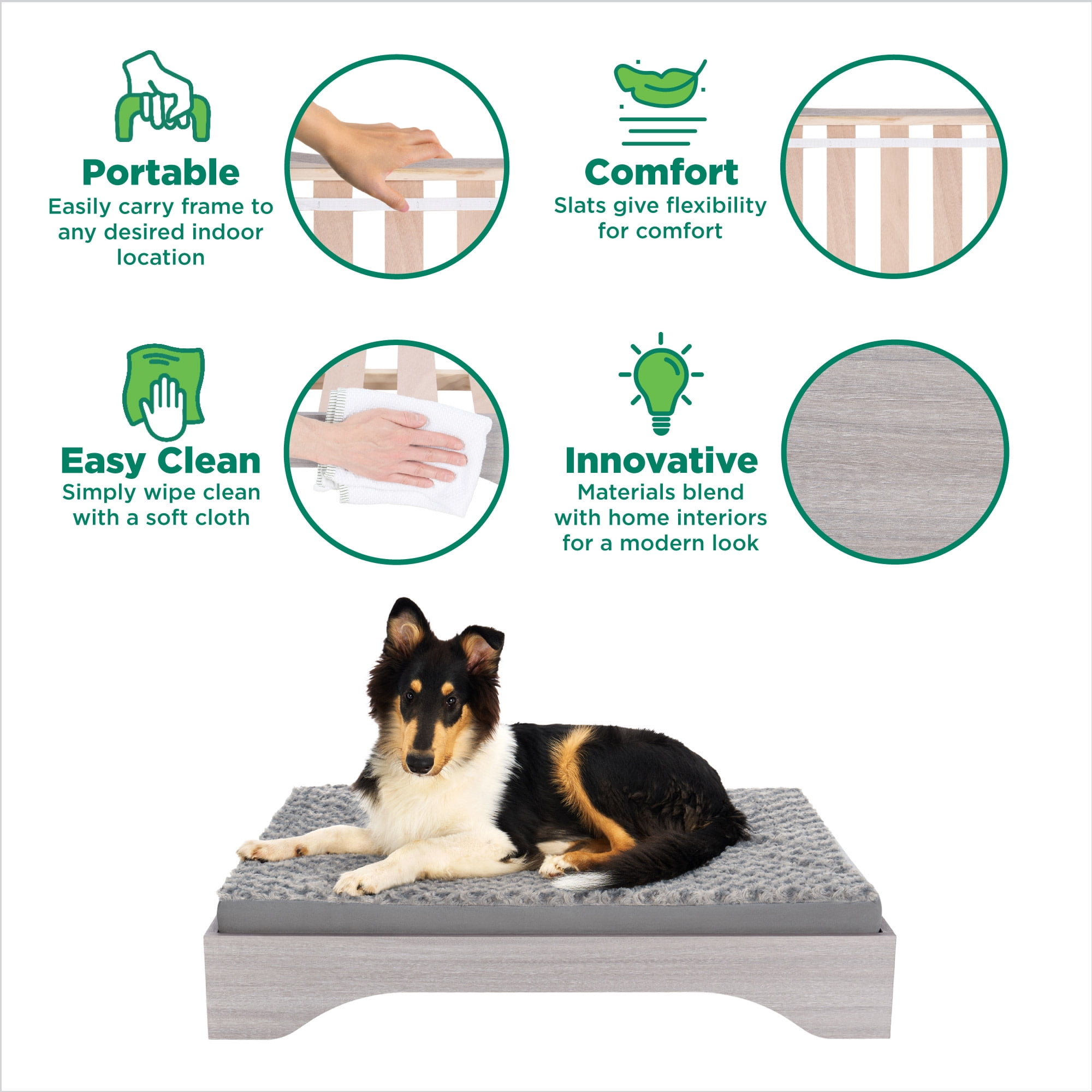 FurHaven Elevated Dog Bed for Large Dogs, Mid-Century Modern Style with Flexible Slats & Non-Slip Pads for comfort & Airflow, Easy Assembly, Raised Pet Bed, Jumbo, Light Gray