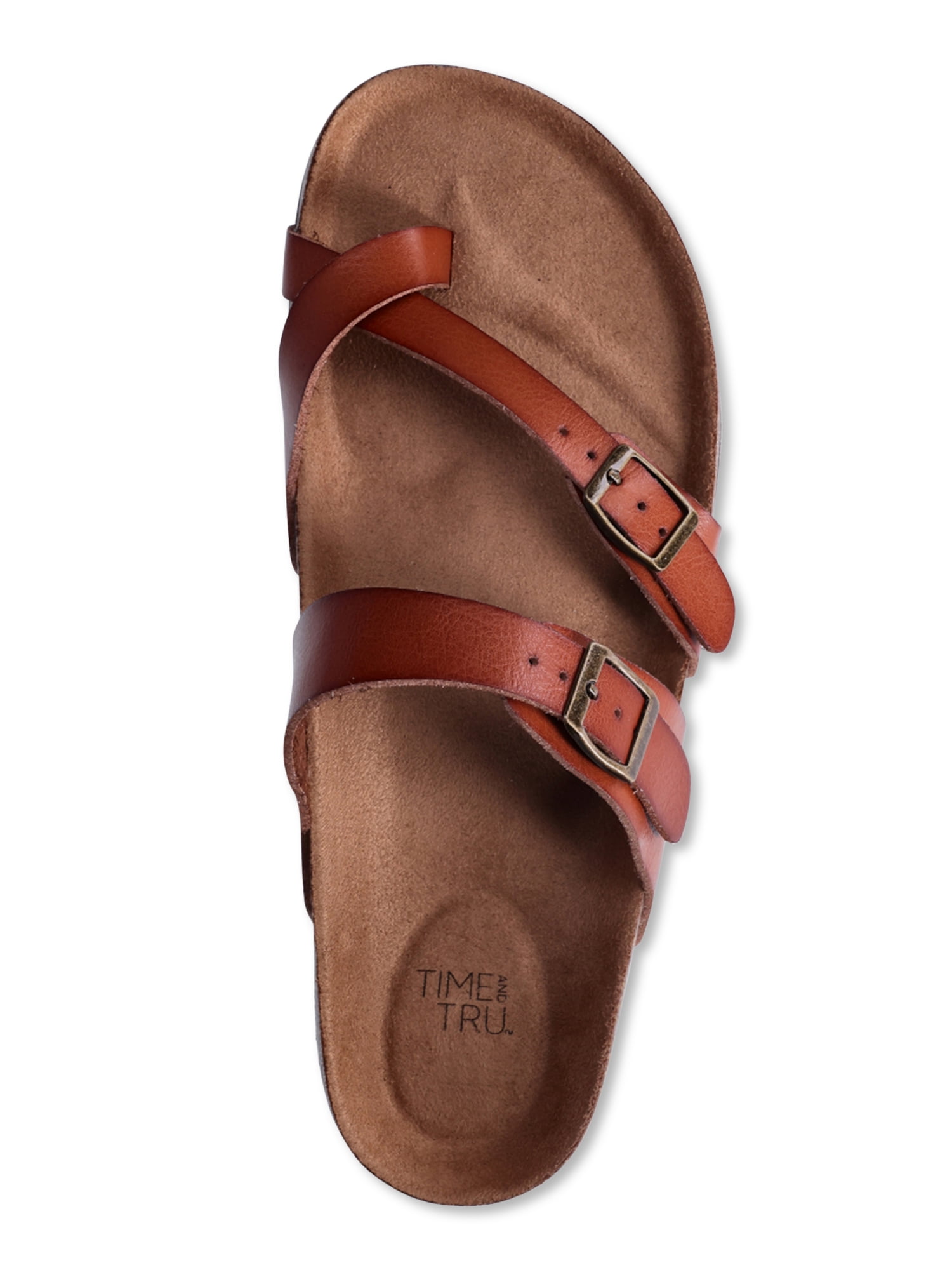 Time and Tru Women's Asymmetric Strap Flat Footbed Sandals, Sizes 6-11, Wide Width Available