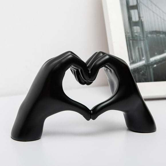 Estatua decorativa con forma de corazón y manos FANTESTICRYAN, resina negra, 13 x 8 cm