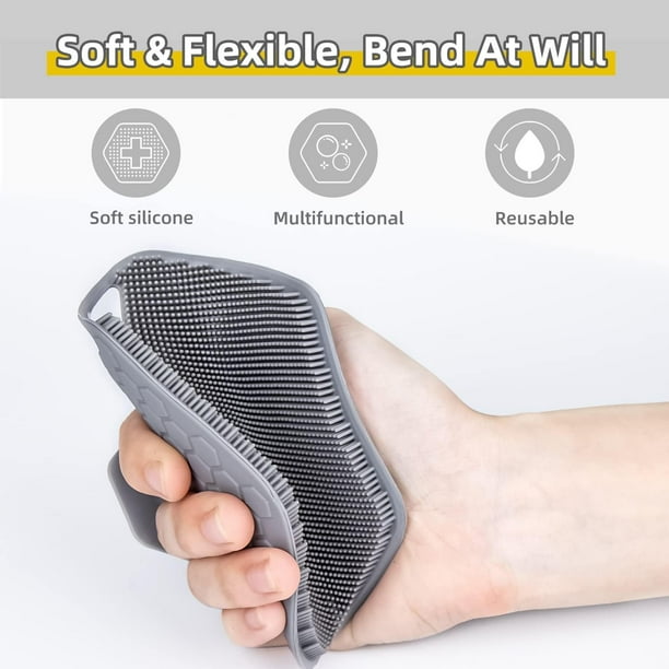 Cepillo exfoliante de silicona para cuerpo, ducha y baño con ganchos para guardarlo, fácil de limpiar, espumoso y reutilizable. Cepillo plano y limpio para el baño y el lavado del cabello.
