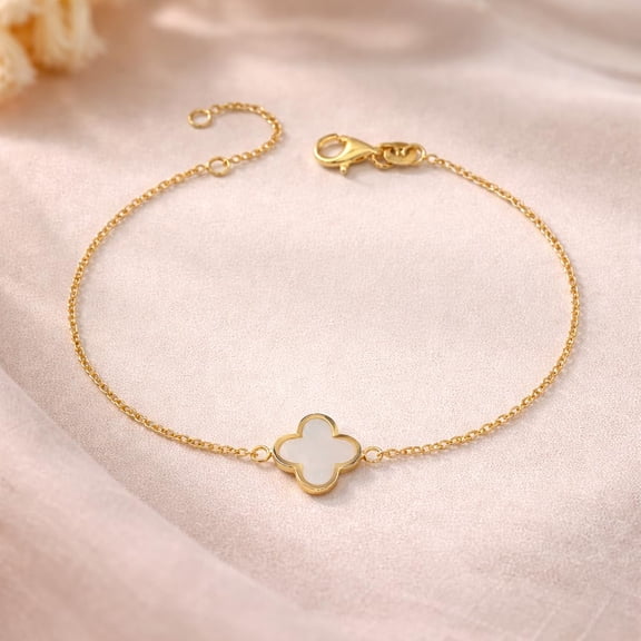 Charmsy Clover Bracelet for Women Gold-Plated Mother of Pearl Four Leaf Bracelet | Jewelry Gifts for Women  7.5 Inches
