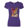 thumbnail image 2 of Wild Bobby Dean Russo Colorful Cat Abyssinian Cat Lover Women Slim Fit Junior Tee, Purple Rush, X-Large, 2 of 5