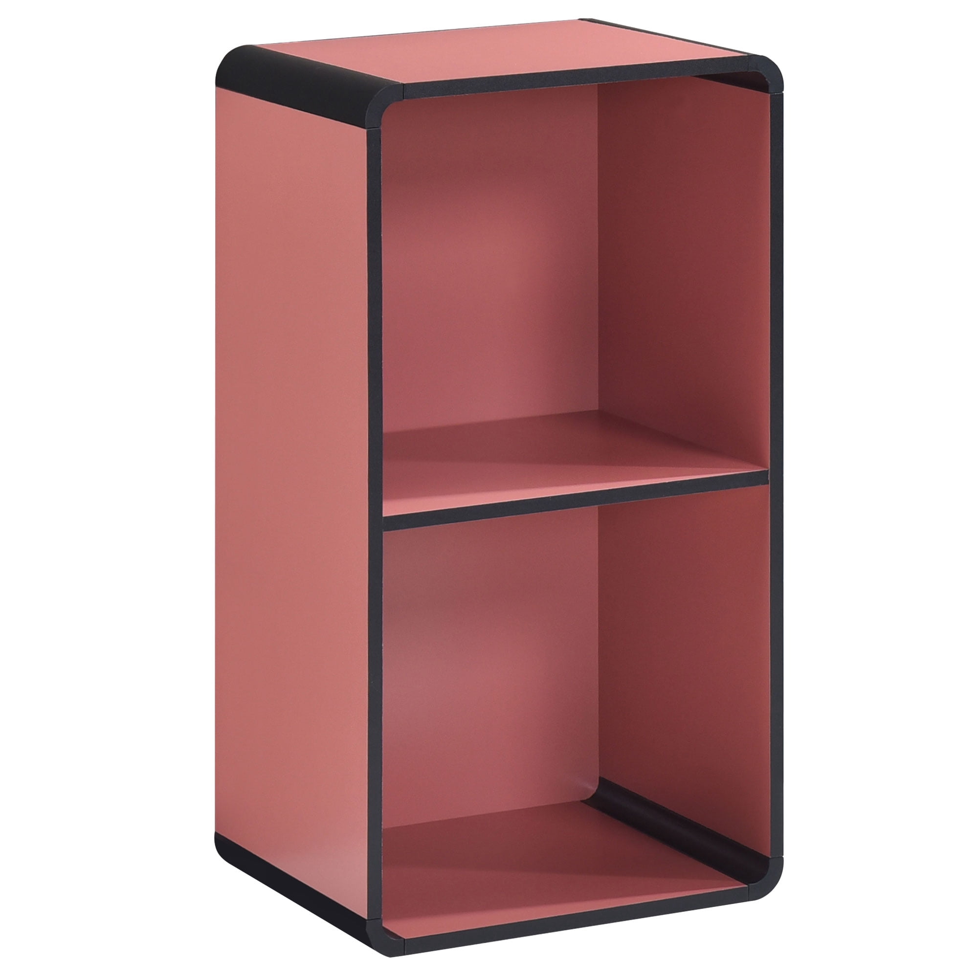 Kings Brand Furniture Dothan 2-Tier Cube Open Bookcase - Space Saving Storage Shelf Organizer Bookshelf, Red