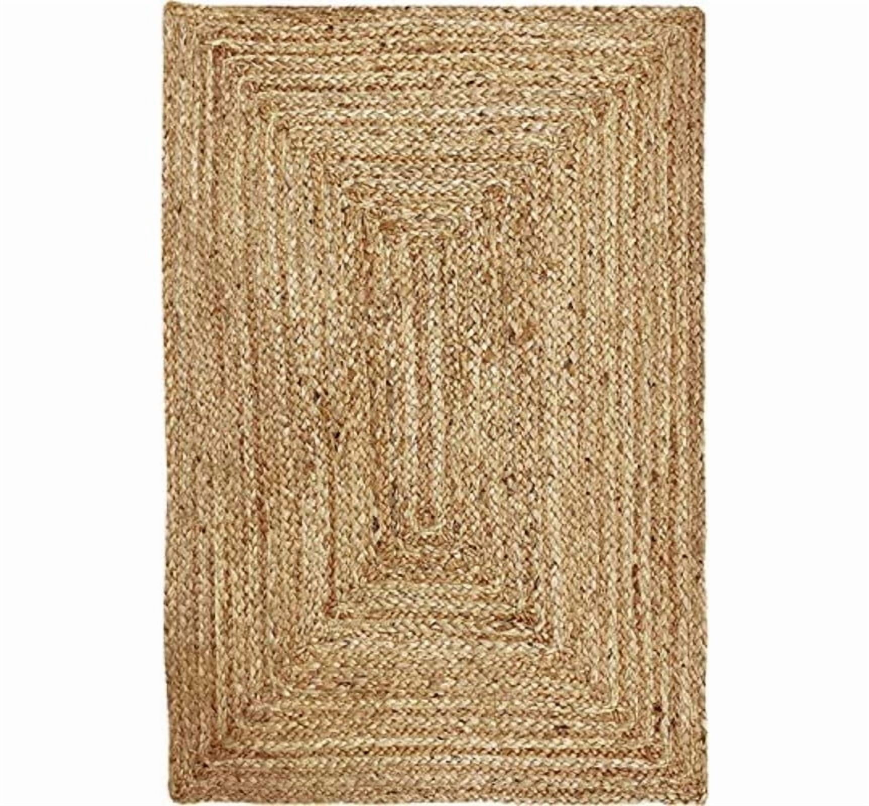 Handwoven Jute Braided Rug, Rectangular Natural Burlap Reversible Rustic Farmhouse Carpet_2X3_Feet