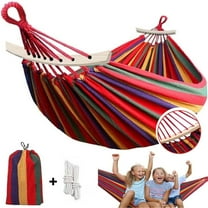 Garden Cotton Hammock Comfortable Fabric Hammock with Spreader Bar Sturdy Hammock Up to 450lbs Portable Lightweight Hammock with Travel Bag for Camping Outdoor/Indoor Patio Backyard