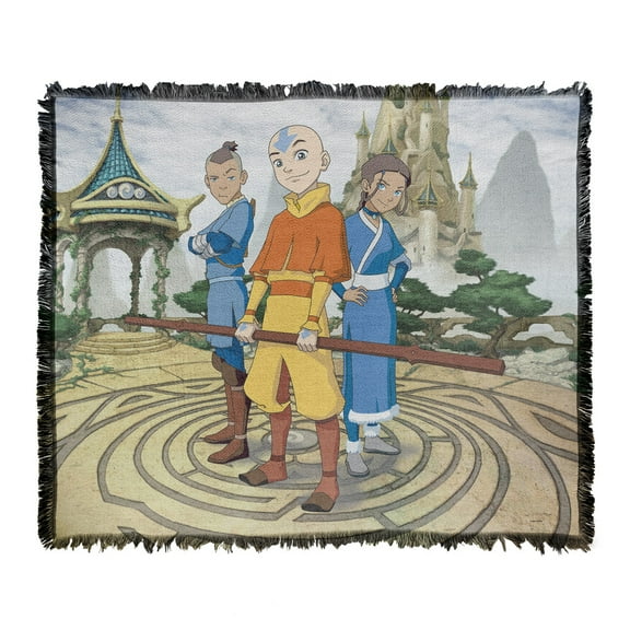 Avatar The Last Airbender Blanket, 50"x60" Cast of Characters Woven Tapestry Cotton Blend Fringed Throw Blanket