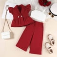 thumbnail image 5 of Girls Outfits Cute V Neck Fly Sleeve Crop Shirts and Wide Leg Pants Girls 3 Piece Sets Size 2-8, 5 of 7