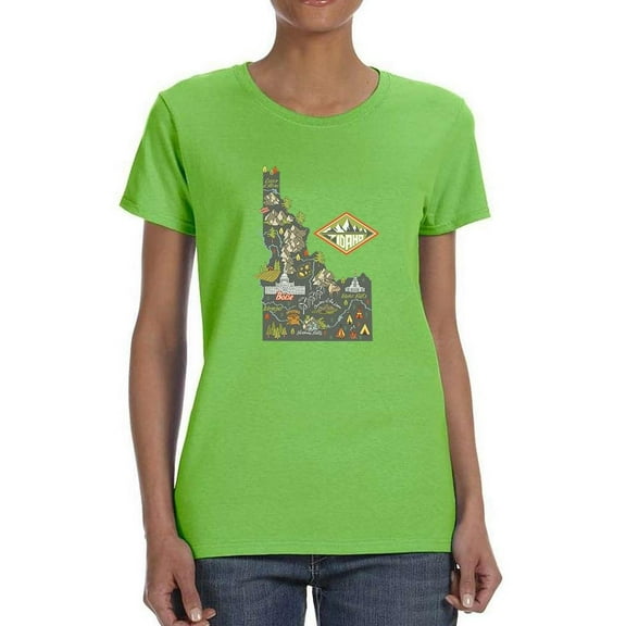 Idaho State Tourist Map T-Shirt Women -Image by Shutterstock, Female Medium