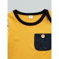 thumbnail image 6 of Seyurigaoka Baby Boys Color Block Stripe Print Pocket Sweatshirt + Bow Trousers + Cap, 6 of 8