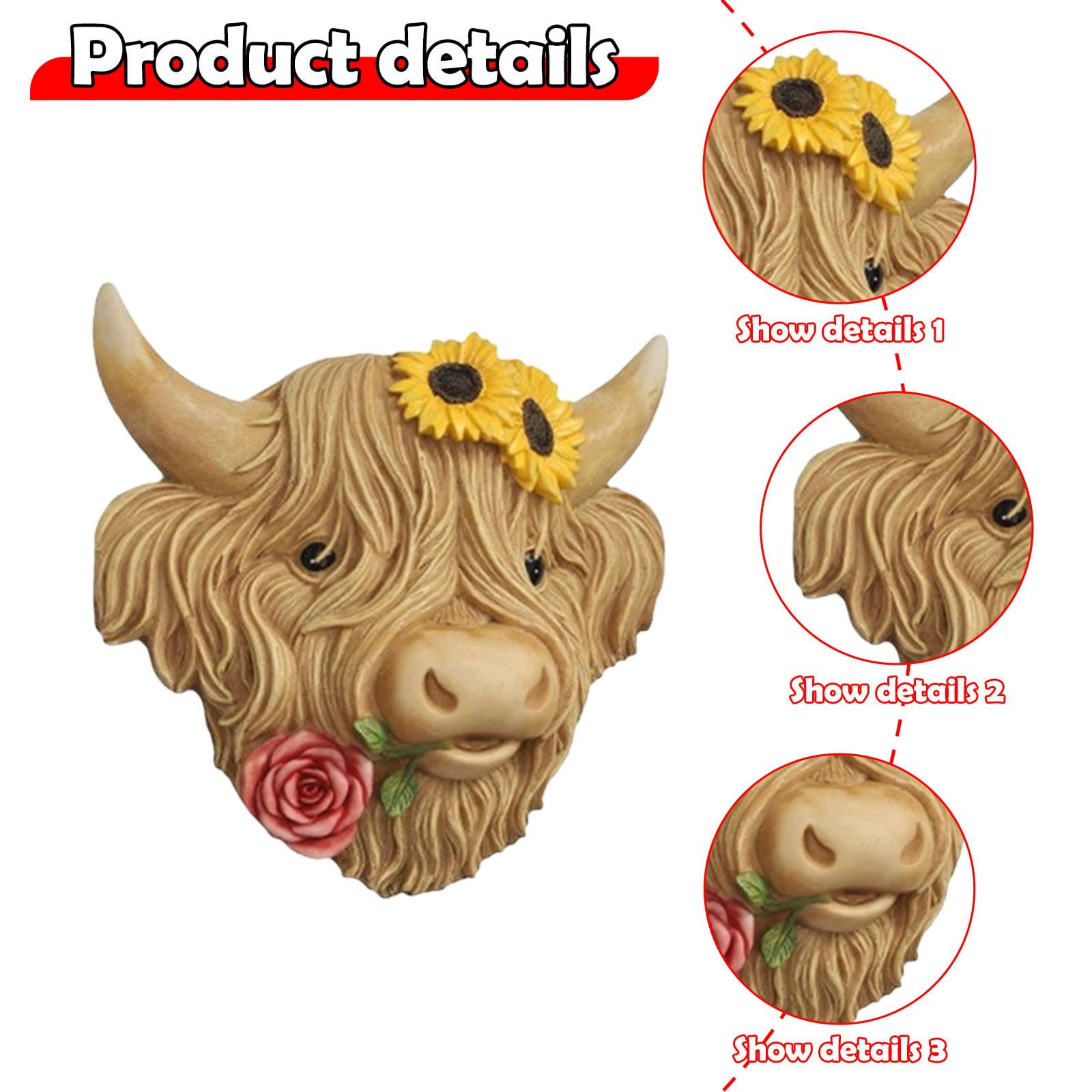 Highland Cow Head Wall Decor Sculpture Ornament Resin Build for Garden Balcony Entryway and Home