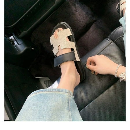 

Cross-border plus size 2024 Summer new foreign trade slippers women‘s thick bottom word Velcro European and American color matching slippers