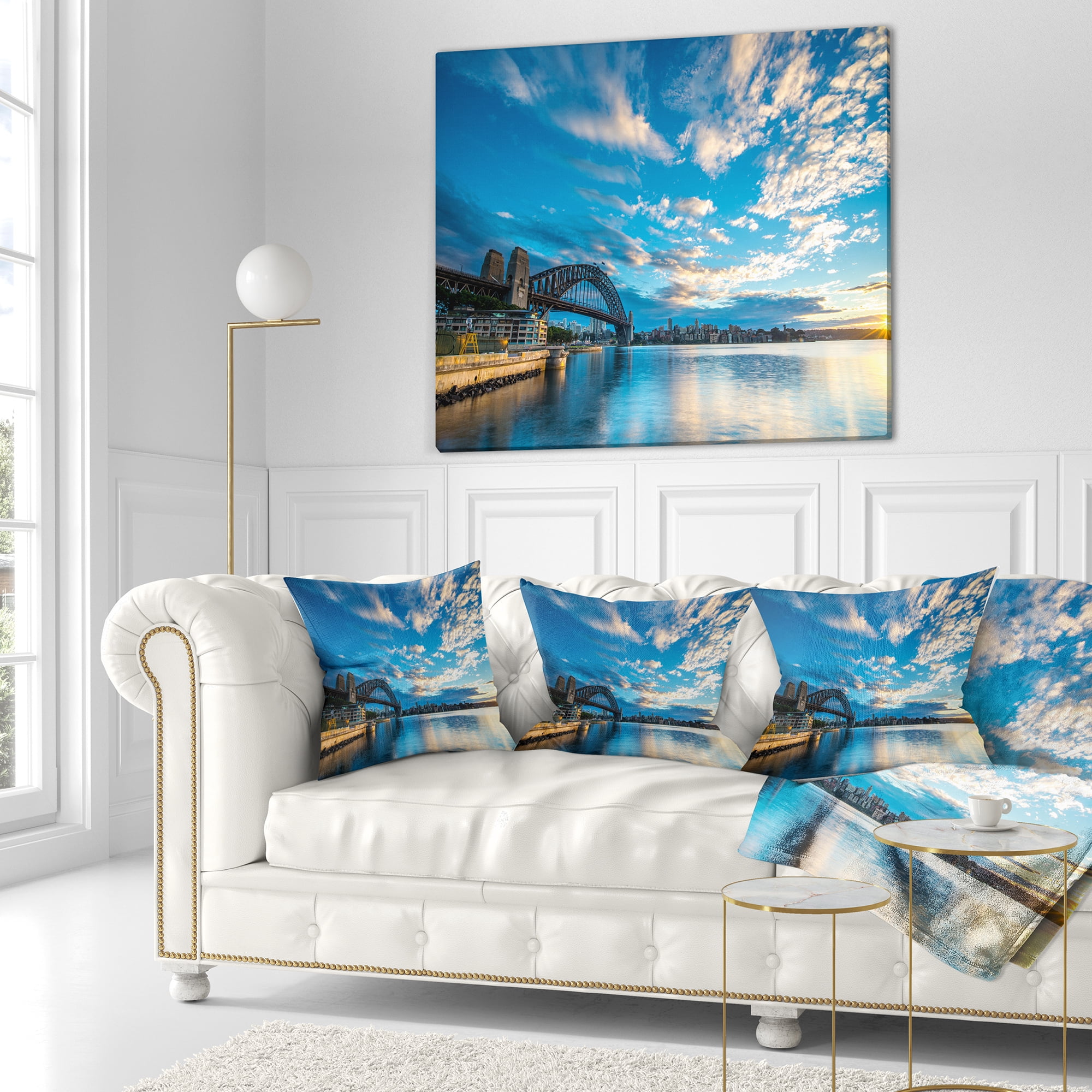 Designart Sunrise from Sydney Harbor Bridge - Seashore Throw Pillow - 18x18