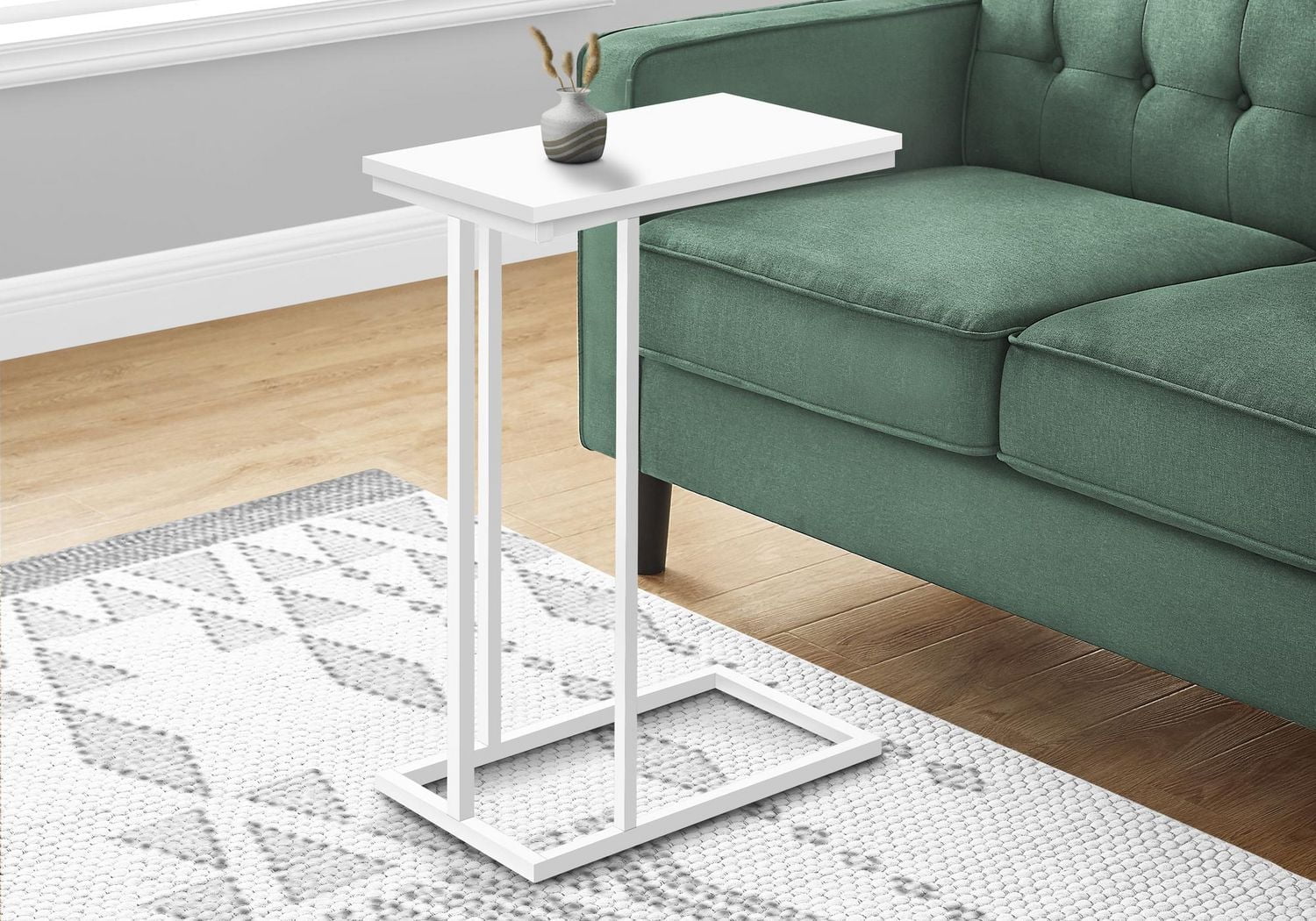 Monarch Specialties Accent Table, C-shaped, End, Side, Snack, Living Room, Bedroom, Metal, Laminate, White, Contemporary, Modern