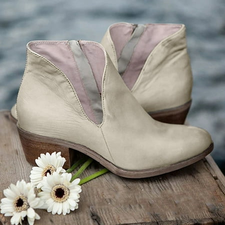 

VKEKIEO Ankle Boots For Women Low Heel Peak Toe Mid Heel Booties Slingback Gray