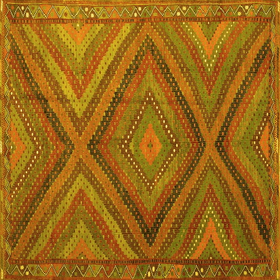 Ahgly Company Machine Washable Indoor Square Southwestern Yellow Country Area Rugs, 5' Square