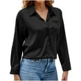 thumbnail image 2 of Qulqfy Women Button Down Shirt Silk Black Long Sleeve Dressy Casual Shirts Collared Pockets Shirts Womens Tops, 2 of 6