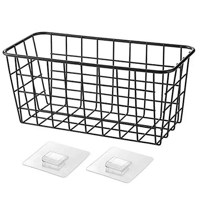 AdhesiveStorageBasket: Durable Metal Construction Wire Basket With Smooth Surface Adhesion For Easy Installation