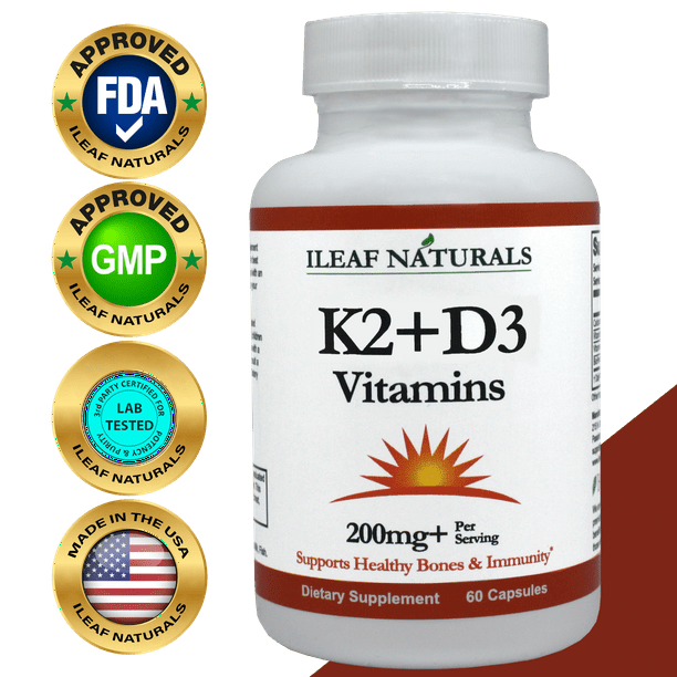 iLeaf Naturals Vitamins K2 + D3 Supplement With Bioperine Black Pepper
