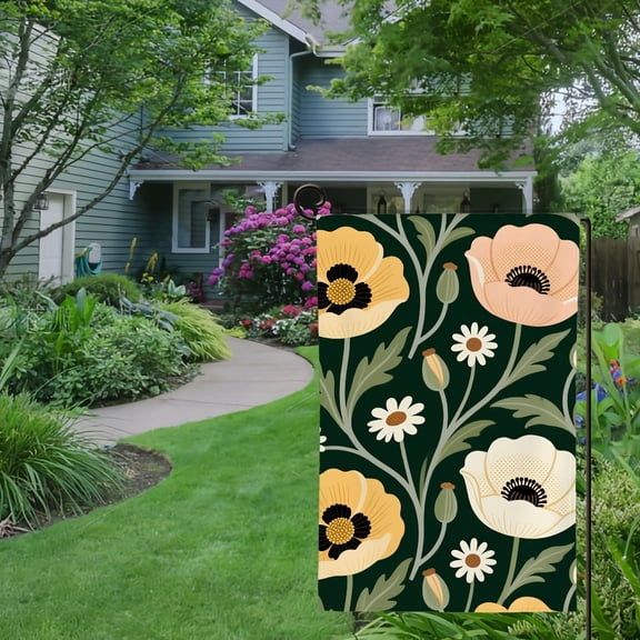 Spring Summer Garden Flag Double Sided Black Floral(1) Welcome Yard House Outside Outdoor Decoration,12*18 inch