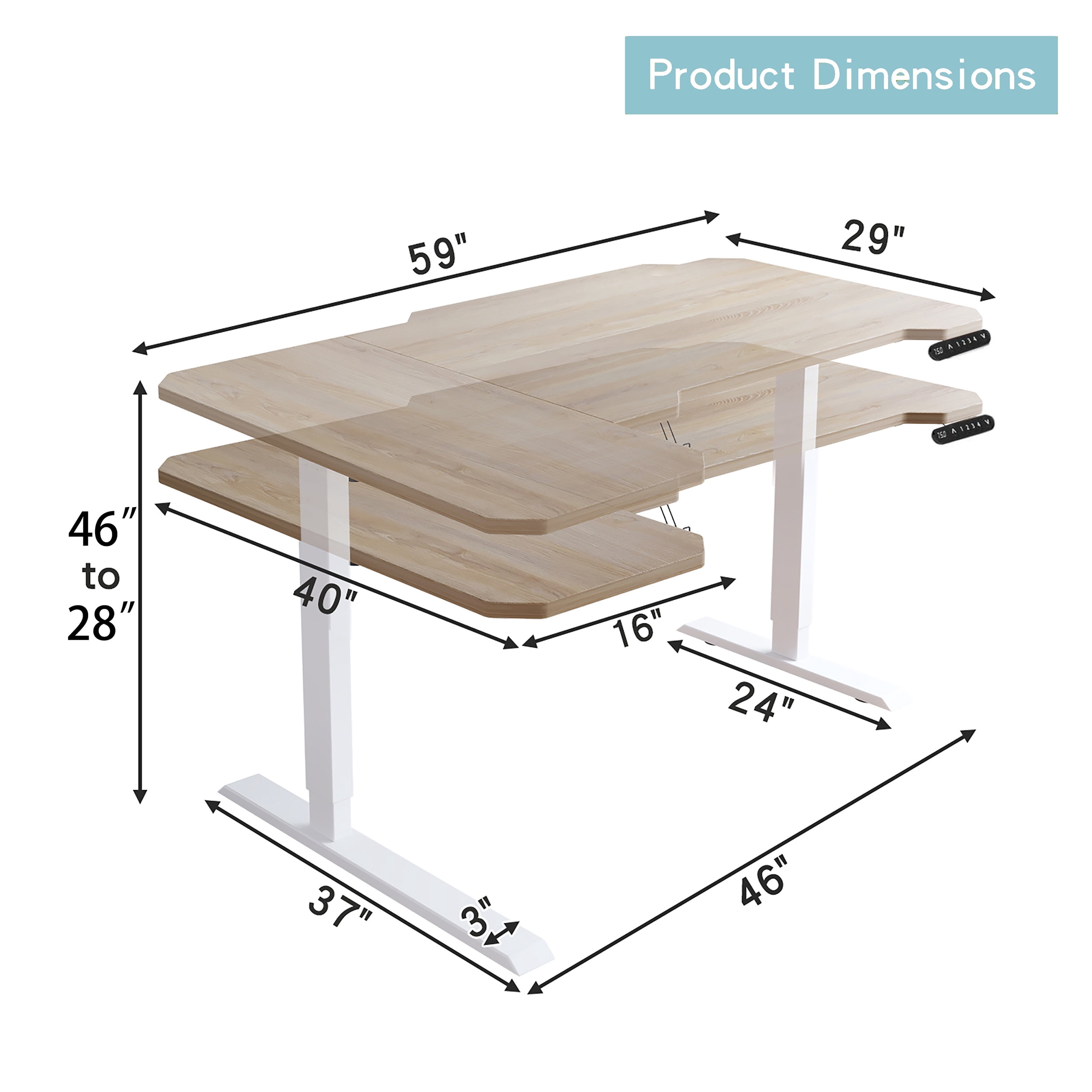 L-Shaped Corner Standing Desk 59" Height Adjustable Electric Standing Desk, Sit and Stand Up Computer Desk For Home Office, Oak