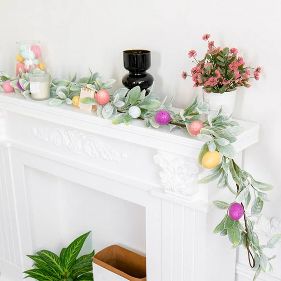 Tyidzon Easter Garland Artificial Easter Garlands with Pastel Egg Holiday Decoration for Home Kitchen Mantle Fireplace Indoor Outdoor Holiday Party Decor