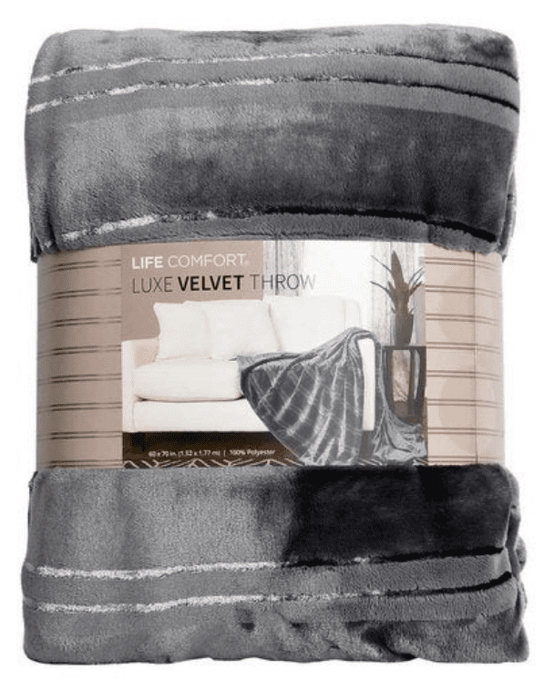Life Comfort Luxe Velvet Throw Gray