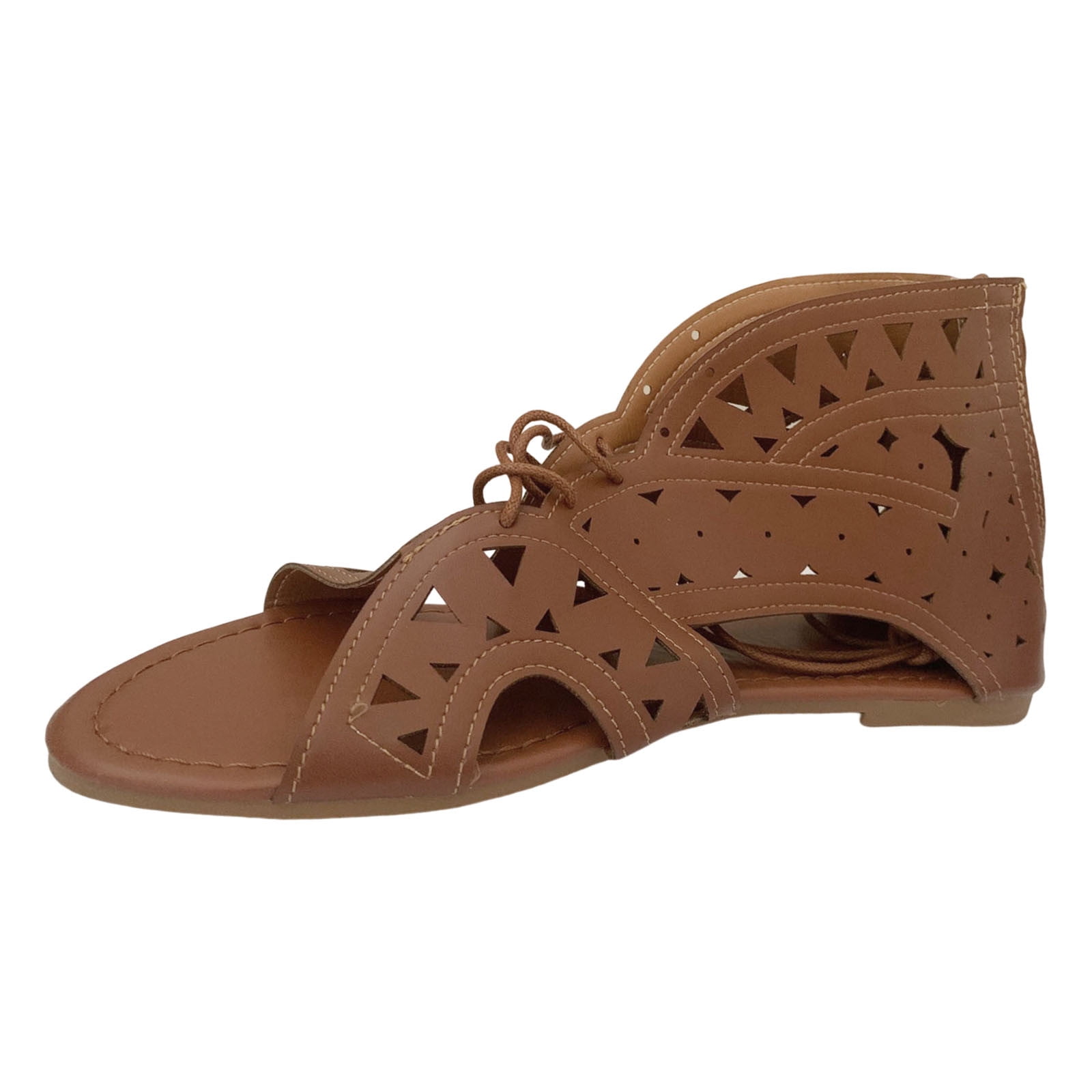 Women s Sandals Female Sandal Adult Womens Shoes Sandals for Women Size 11ww Ladies Fashion Front Lace Up Fish Mouth Hollow Flower Pattern Back Zip Flat Women Go 600 Brown 8.5 Walmart