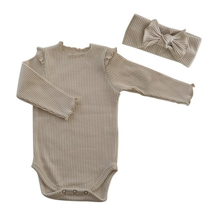 

Youmylove Cute Baby Newborn Infant Jumpsuit Girls Boys Solid Ribbed Cotton Long Sleeve Autumn Romper Bodysuit Autumn Clothes