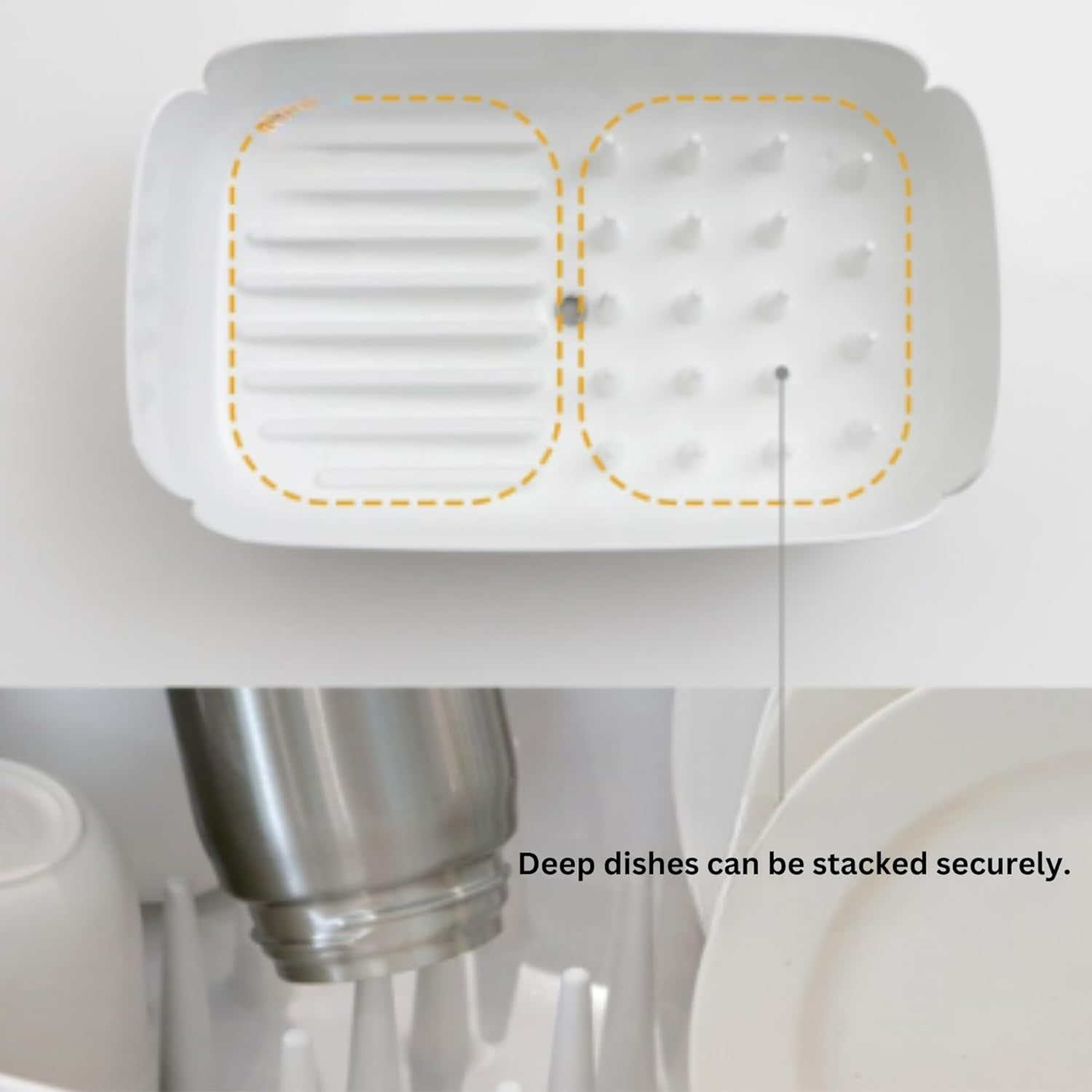 Nineware Sleek Dish Drying Rack with Spoon Holder, Compact Dish Drainer, Stylish Countertop Organizer with Drainage Spout for Small Kitchens & Apartments, Made in Korea (Cream White)