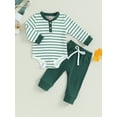 thumbnail image 2 of GXFC Infant Boys Fall Outfits 6M 12M 18M 24M Newborn Boys Long Sleeve Striped Romper Sweatshirt and Elastic Waistband Long Pants Casual 2 Piece Autumn Set Clothes for Baby Boys, 2 of 9