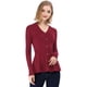 thumbnail image 1 of Top de peplum de punto Jersey Acanalado de manga larga con Cuello En V Allegra K Borgoña XXL, 1 of 6
