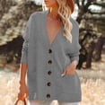 thumbnail image 2 of IROINNID Women's Short Cardigan Jacket V-Neck Solid Color Long Sleeve Casual Autumn Button Long Sweater Cardigan, Gray, 2 of 8