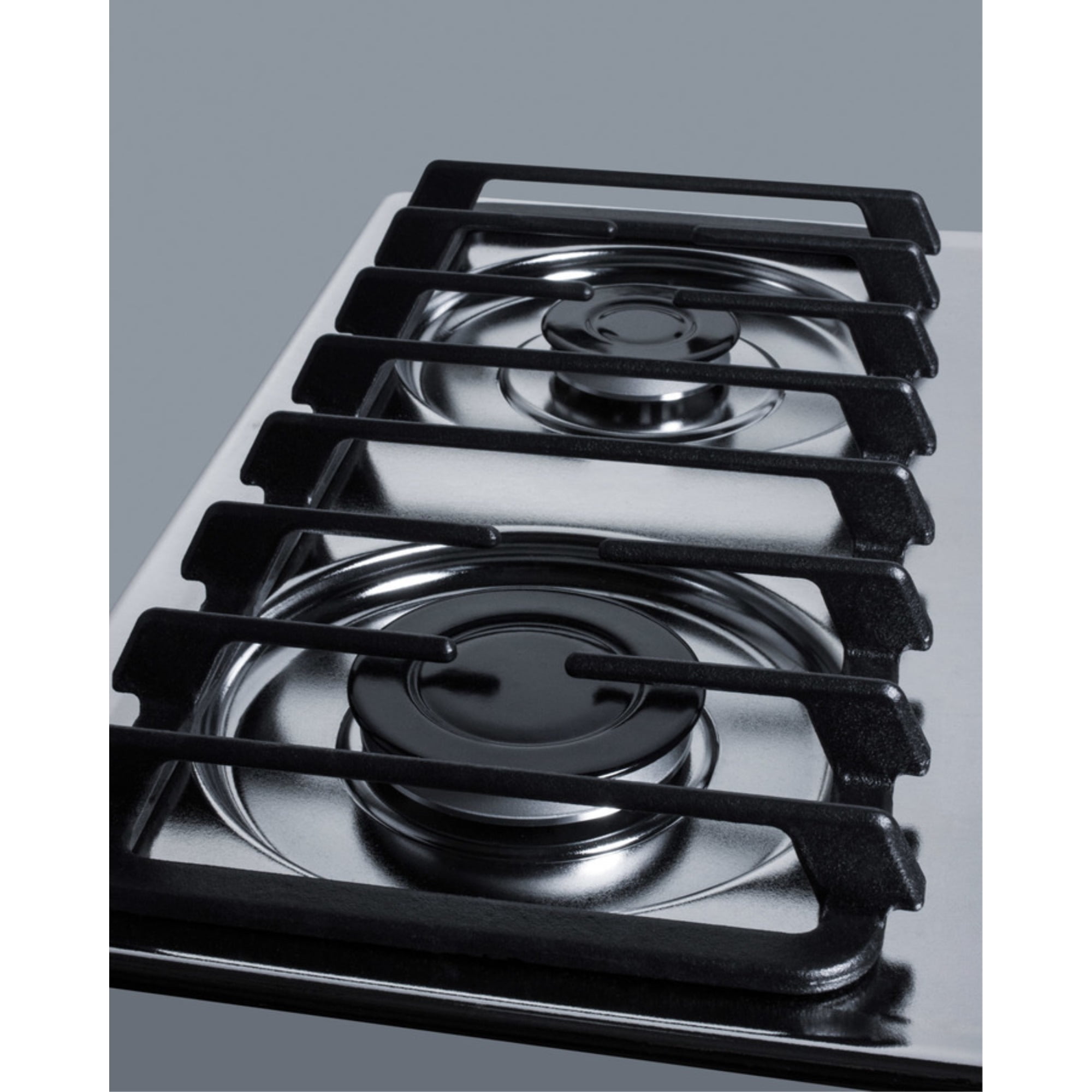 30" wide gas cooktop with four sealed burners, chrome surface, and cast iron grates; made in the USA