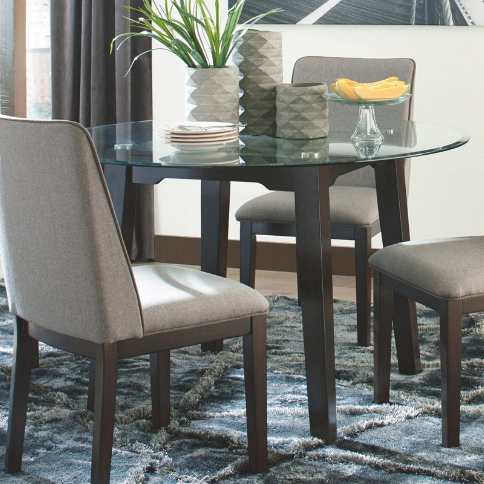 Signature Design By Ashley Chanceen Round Glass Top Dining Table Brickseek
