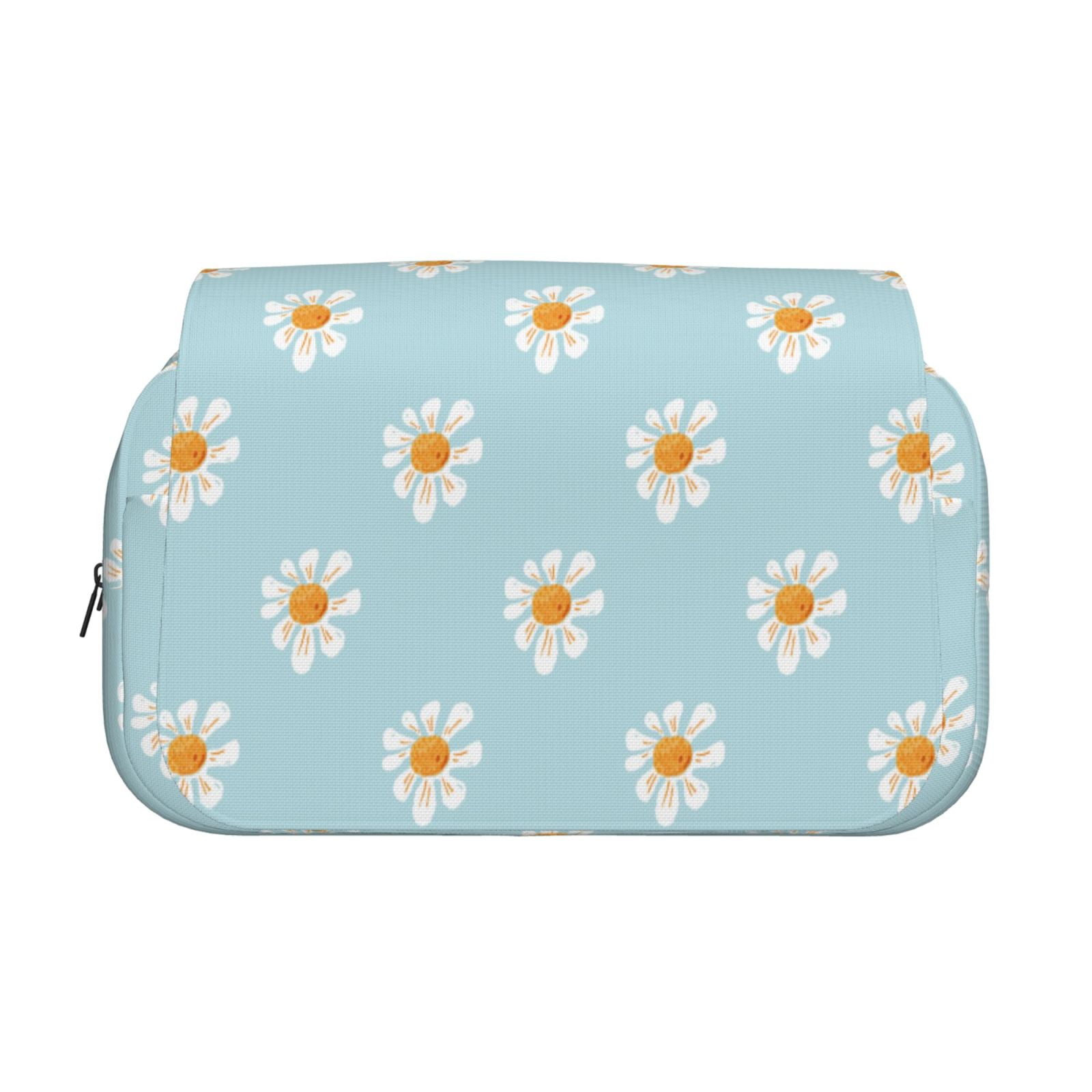 Rateoe Daisies Flowers Pattern Double Clamshell Pen Case, Storage Organizer with Two Zipper Compartments– Holds Up to 50 Pencils & Pens