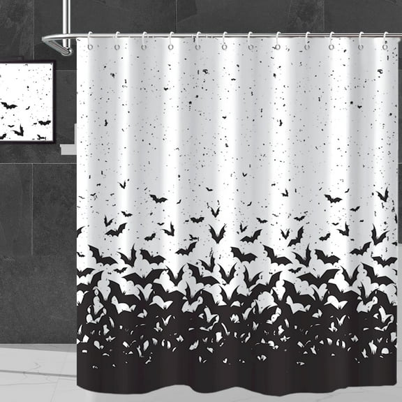 Halloween Shower Curtain, Black Flying Bat Horror Scary Machine Washable Waterproof Fabric for Bathroom Decor Bathtub with 12 Hooks 72x72