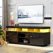 Hommpa LED TV Stand for TVs up to 70 with Power Outlets Modern Entertainment Center High Gloss Large TV Cabinet Adjustable Shelf PS5 Storage Gaming Media Console